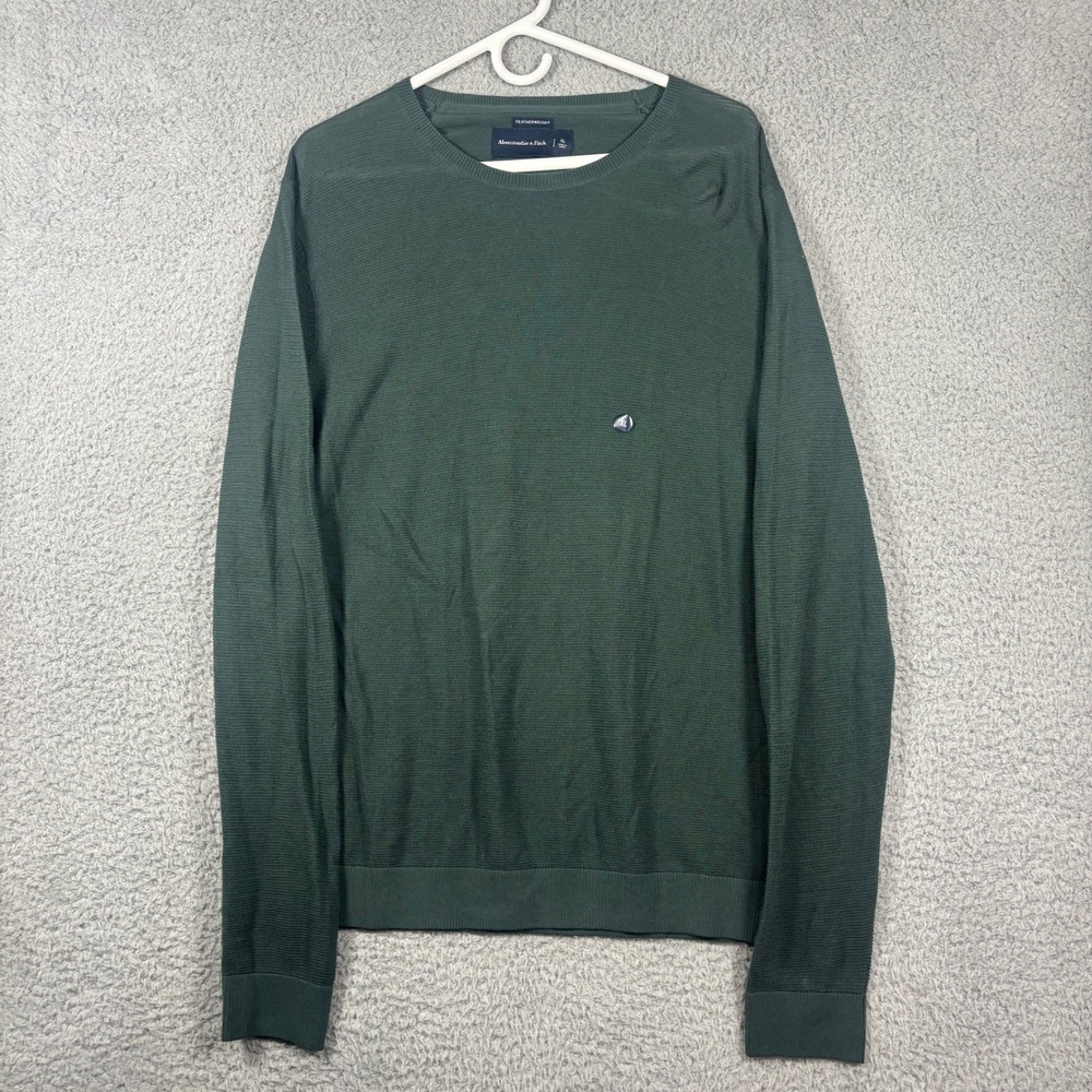 Abercrombie & Fitch Sweater Men XL Green Featherweight Pima Cotton Crewneck 1981